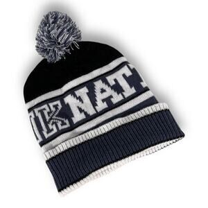 Victoria’s Secret PINK Blue White Knit Pom Beanie Hat